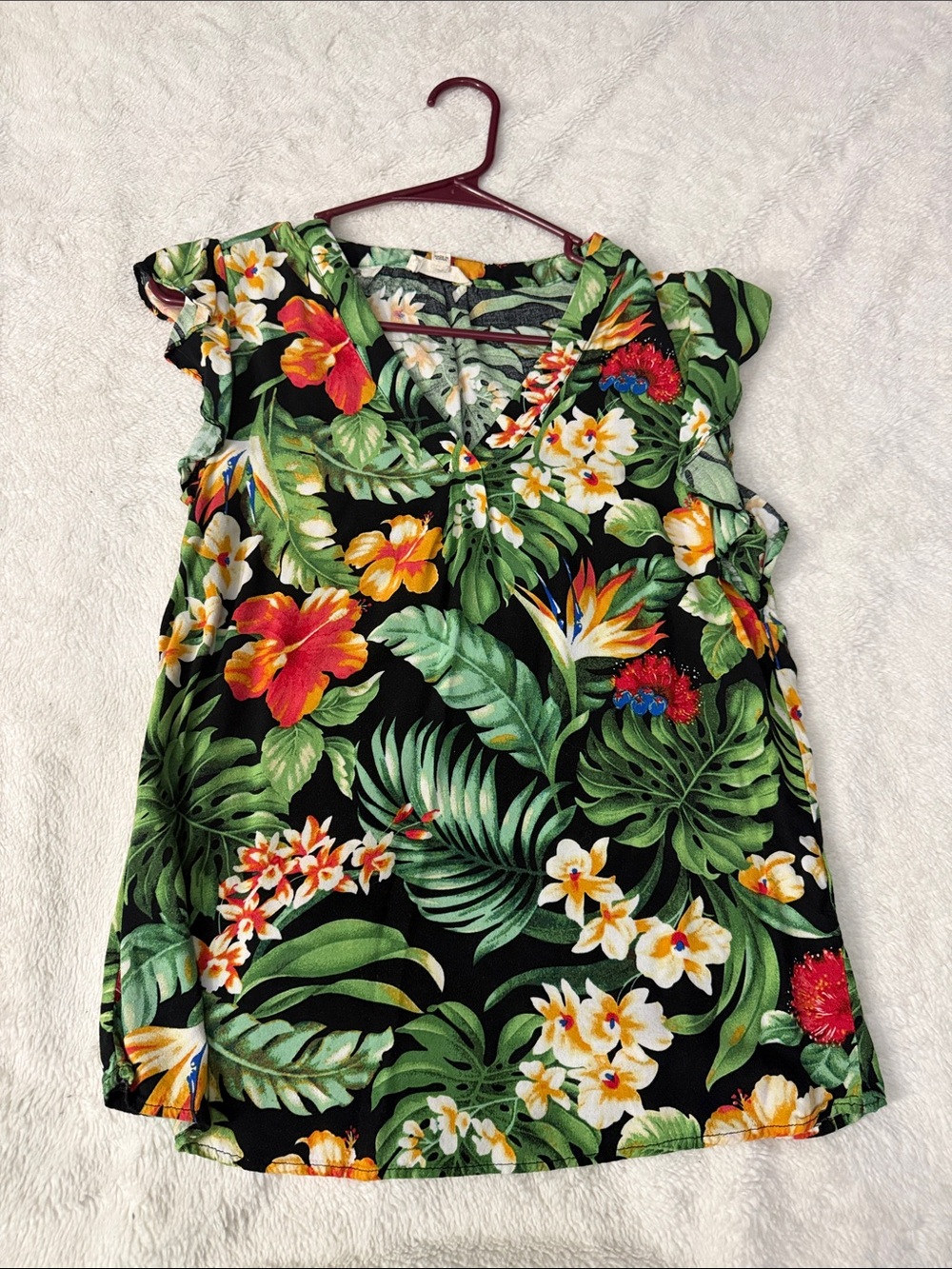 Christian Siriano Black Tropical Floral V-Neck Camisole